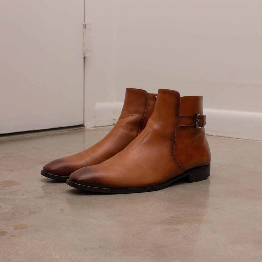 495$ Bruno Magli Angiolini Hand-burnished calfskin Zip‎ Boots